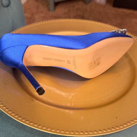 Manolo Blahnik Royal Blue Satin Heels with Crystal Embellishment - Picture 7 of 16